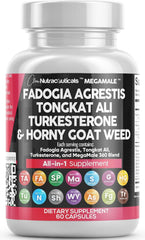 Fadogia Agrestis, Tongkat Ali, and Turkesterone supplement bottle with 60-count