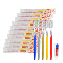 fafortune 100pcs disposable toothbrushes with toothpaste, 5 colors in box