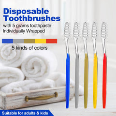 fafortune 100pcs disposable toothbrushes with toothpaste, 5 colors packaging