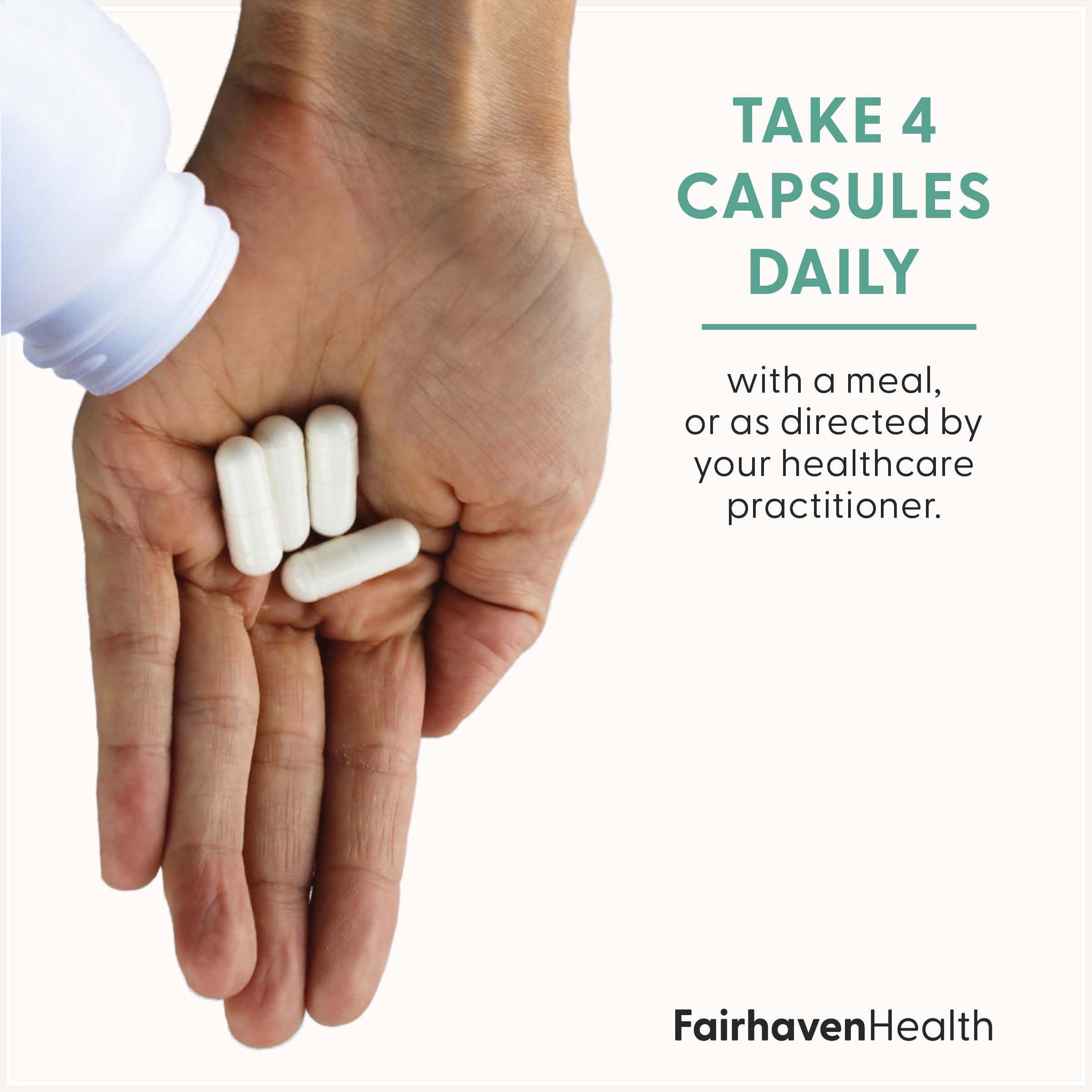 Fairhaven Health supplement facts label displaying dosage and purity for transparent information