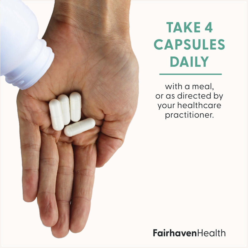 Fairhaven Health supplement facts label displaying dosage and purity for transparent information