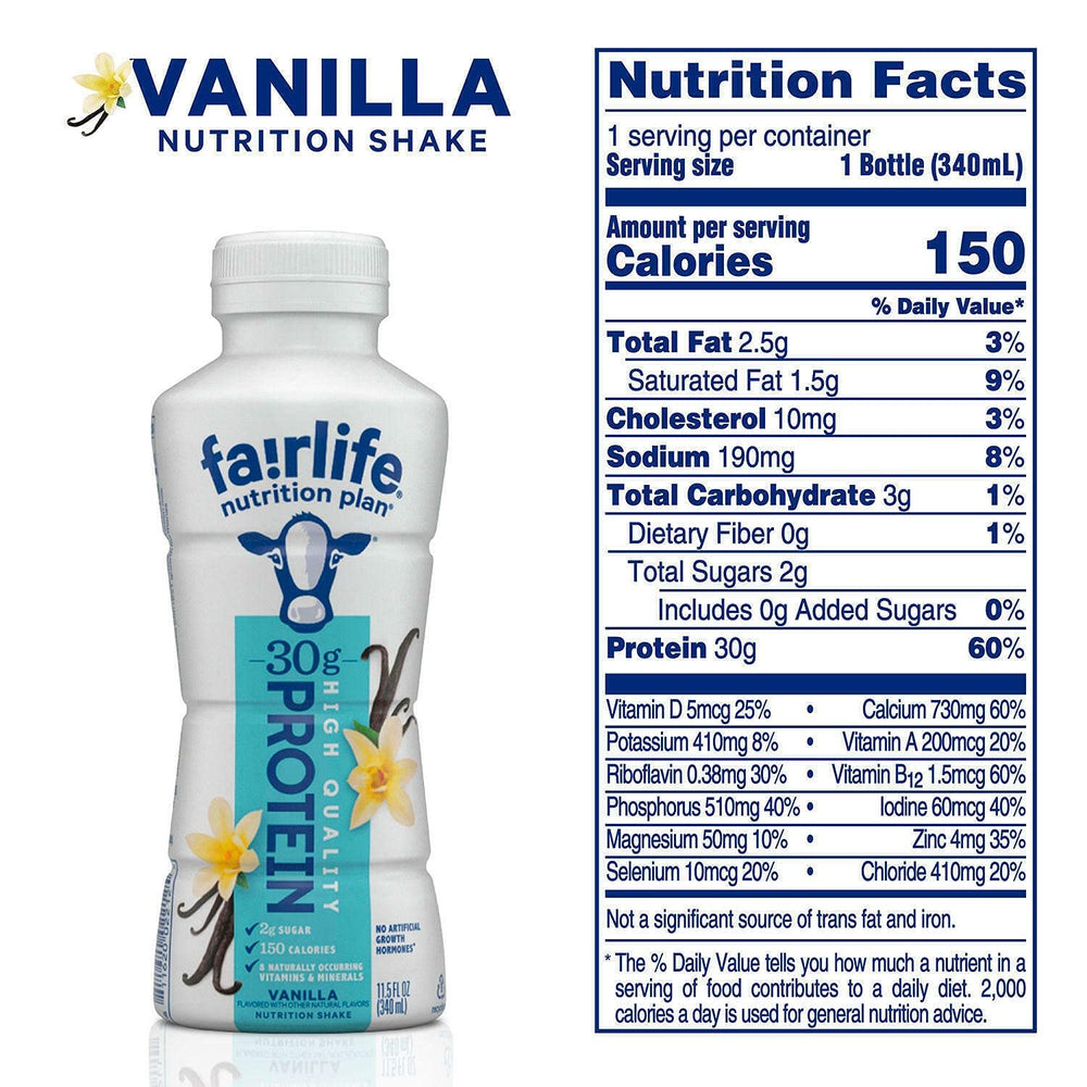 Fairlife Nutrition Plan vanilla shake pour in a glass for smooth protein