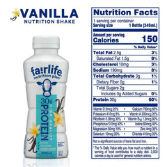 Fairlife Nutrition Plan vanilla shake pour in a glass for smooth protein