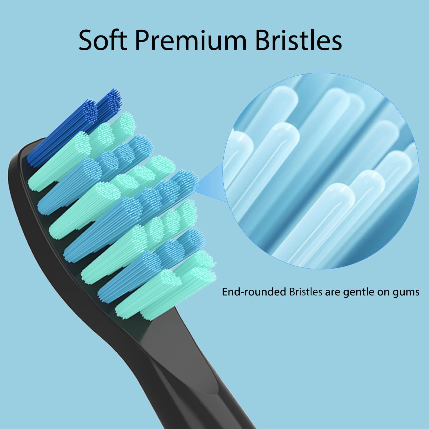 Contoured bristles remove plaque from hard-to-reach areas