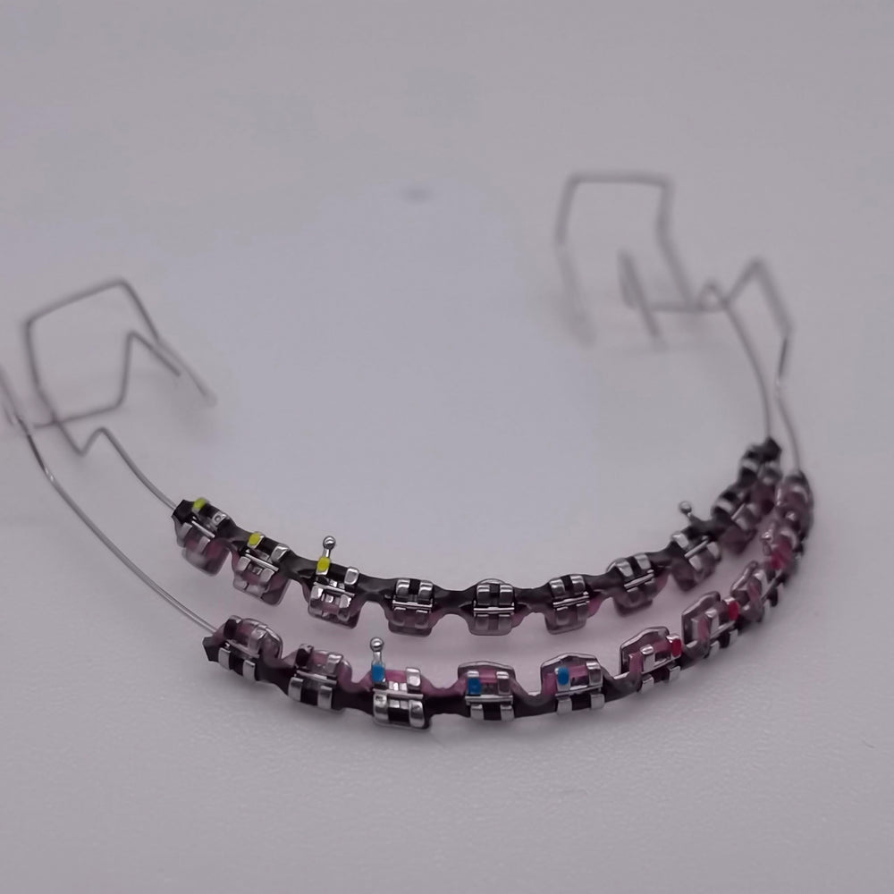 Fake braces kit No.61 in black and purple with two-color power chains