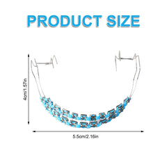 Side view of light blue fake braces attached to a dental model