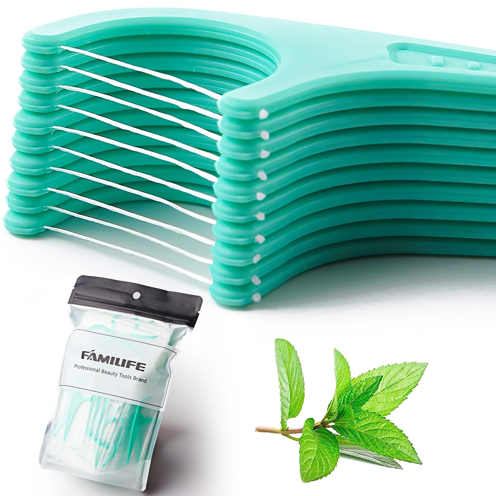 Individually wrapped mint floss picks for travel and on-the-go