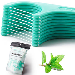 Individually wrapped mint floss picks for travel and on-the-go