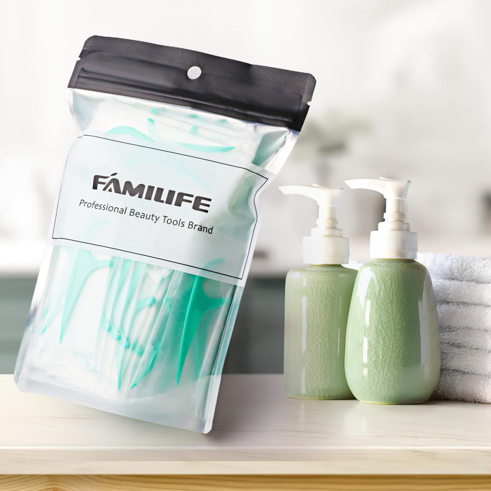 2-in-1 floss pick with a built-in toothpick tip for debris removal