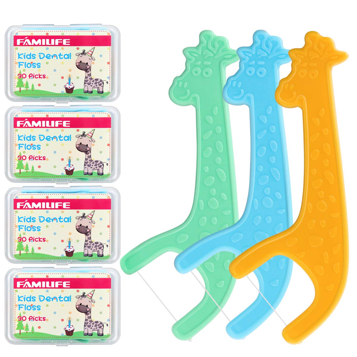 FAMILIFE kid's floss picks with four travel cases (hero image)