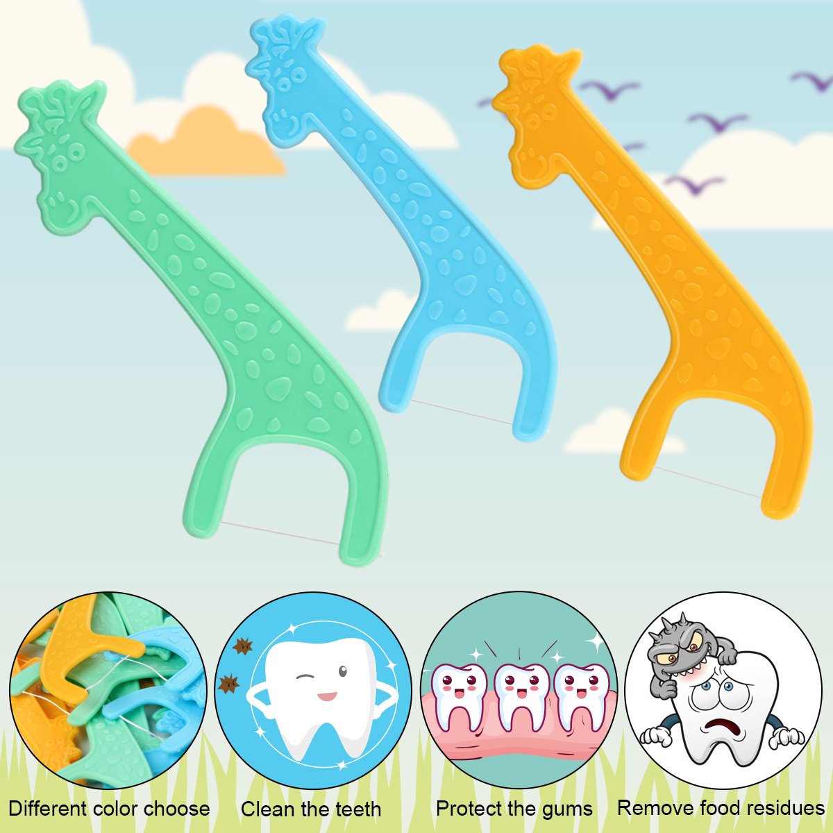 Kid-friendly floss pick with easy-grip handle