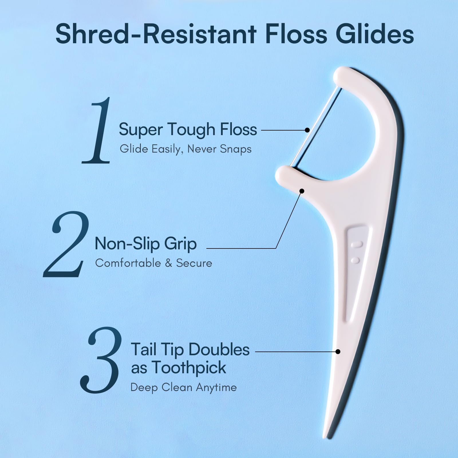 Close-up of ultra-thin floss tape on a floss pick