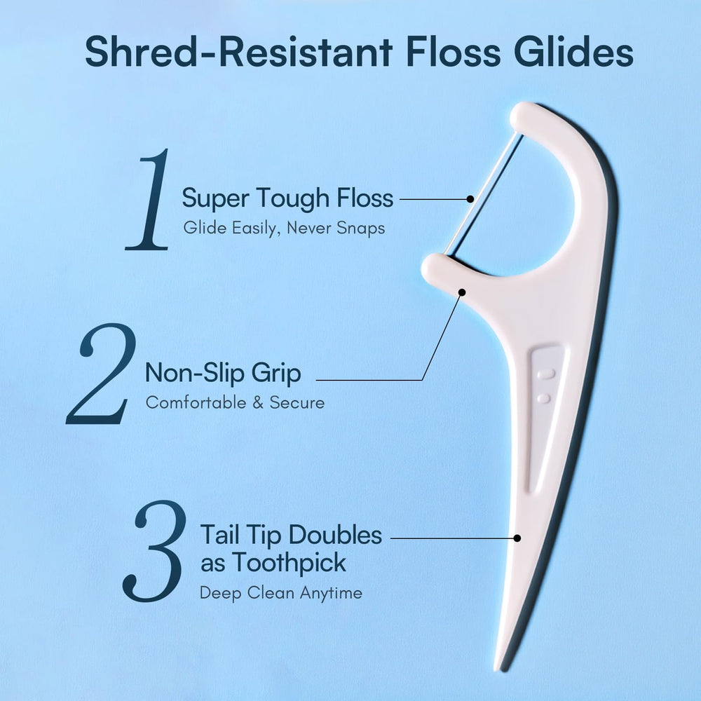 Close-up of ultra-thin floss tape on a floss pick