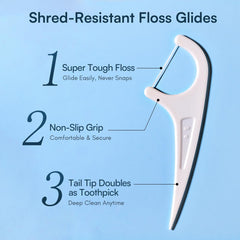 Close-up of ultra-thin floss tape on a floss pick