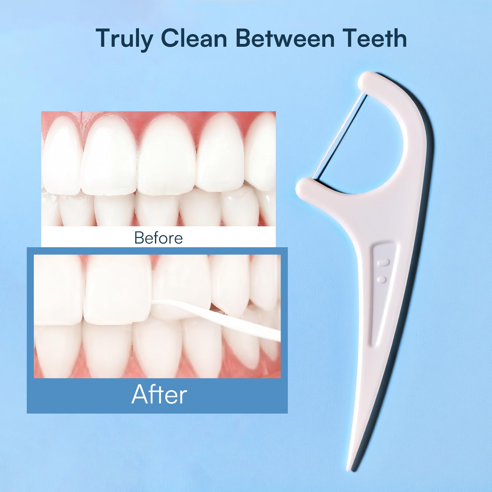 2-in-1 floss pick with toothpick tip for debris removal