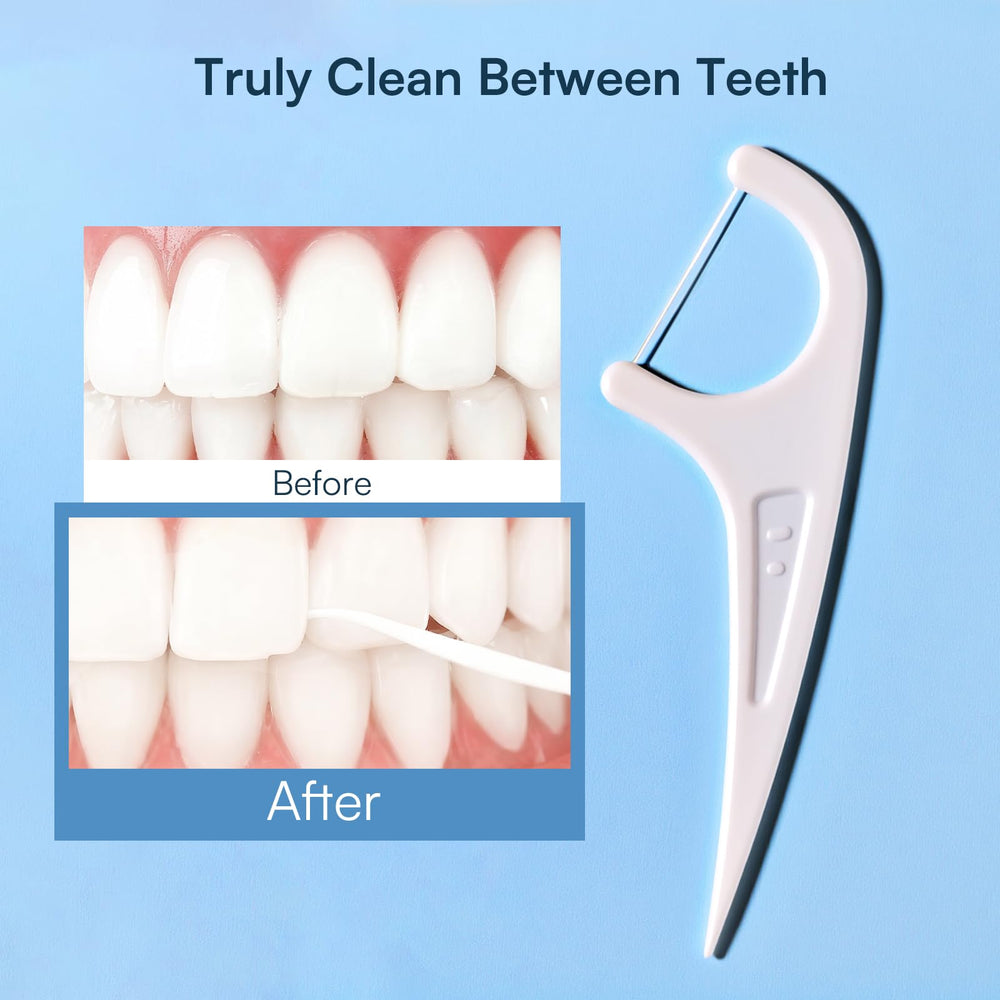 2-in-1 floss pick with toothpick tip for debris removal