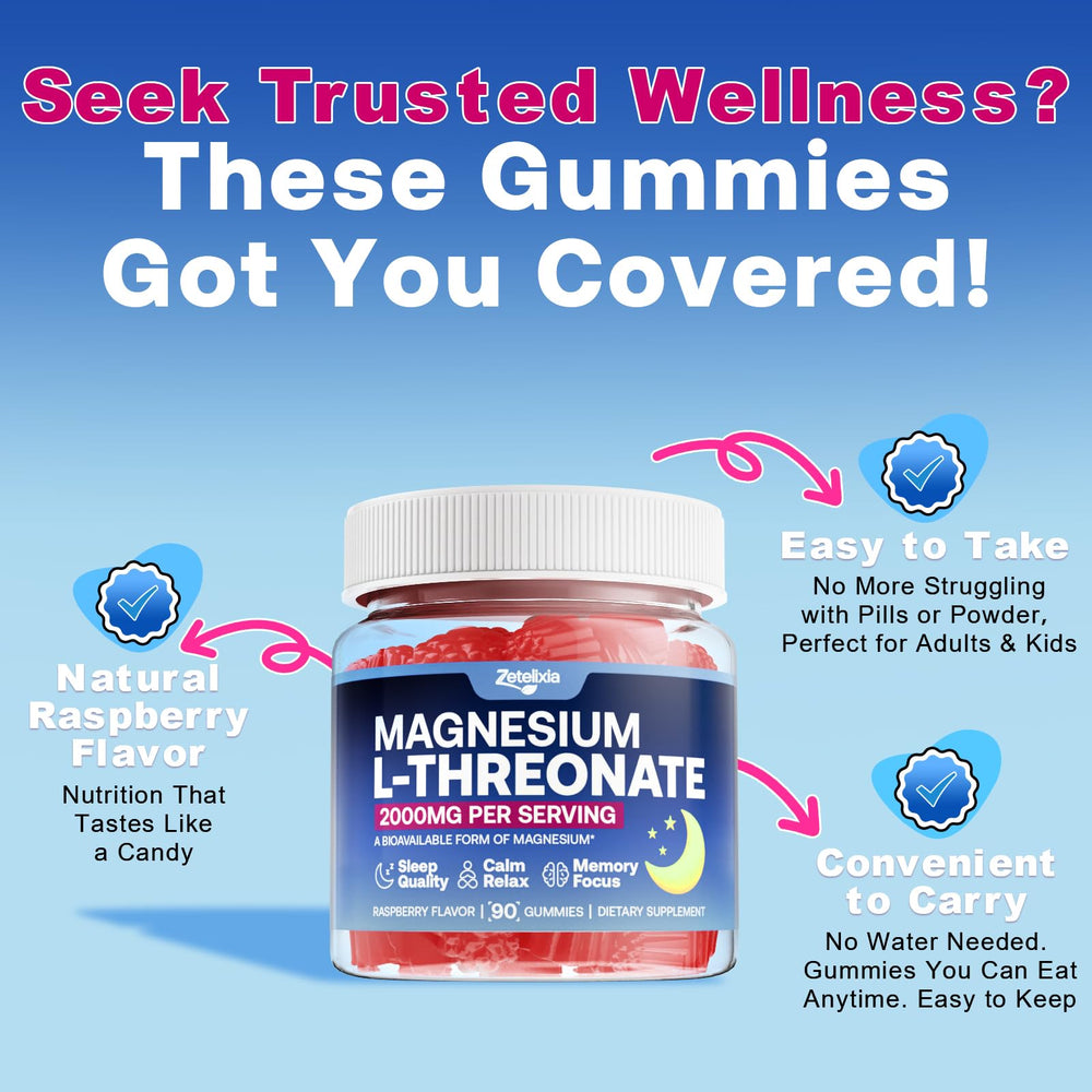Family-friendly magnesium L-Threonate gummies product imagery
