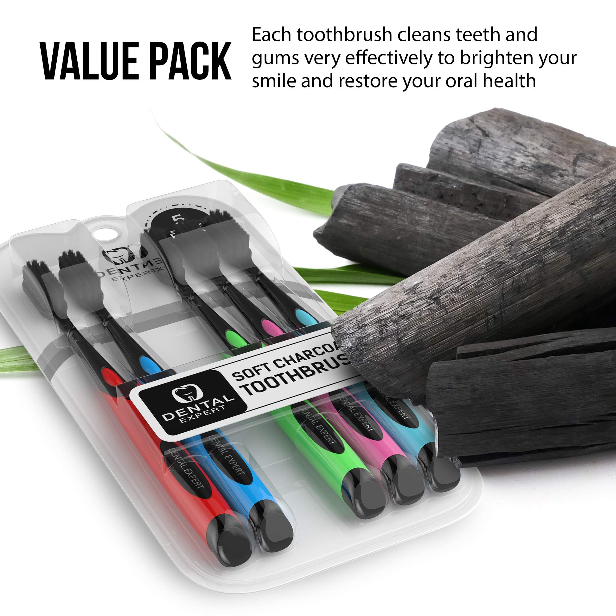 Family-pack of five colorful soft toothbrushes