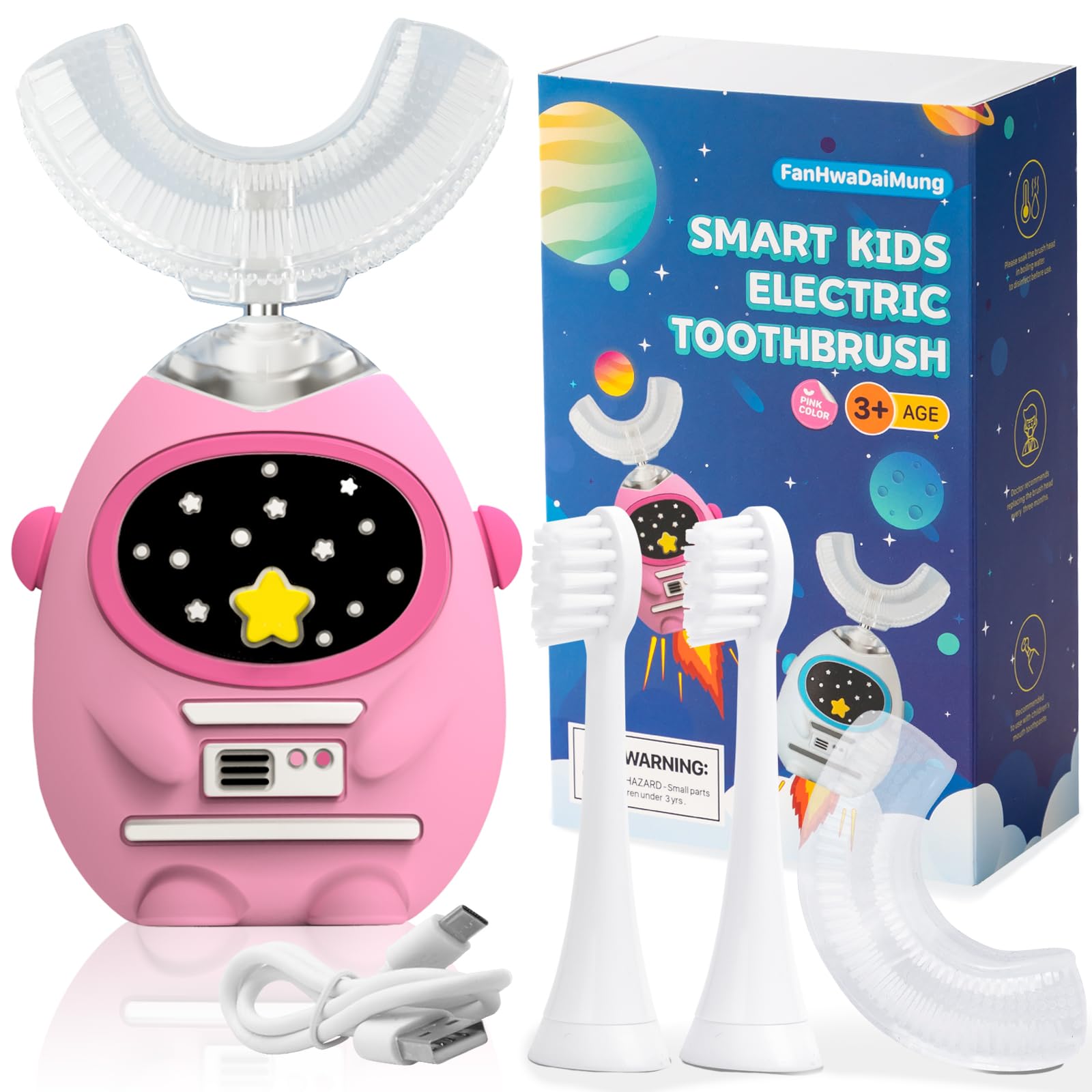 FanHwaDaiMung kids U-shaped electric toothbrush in Power Pink