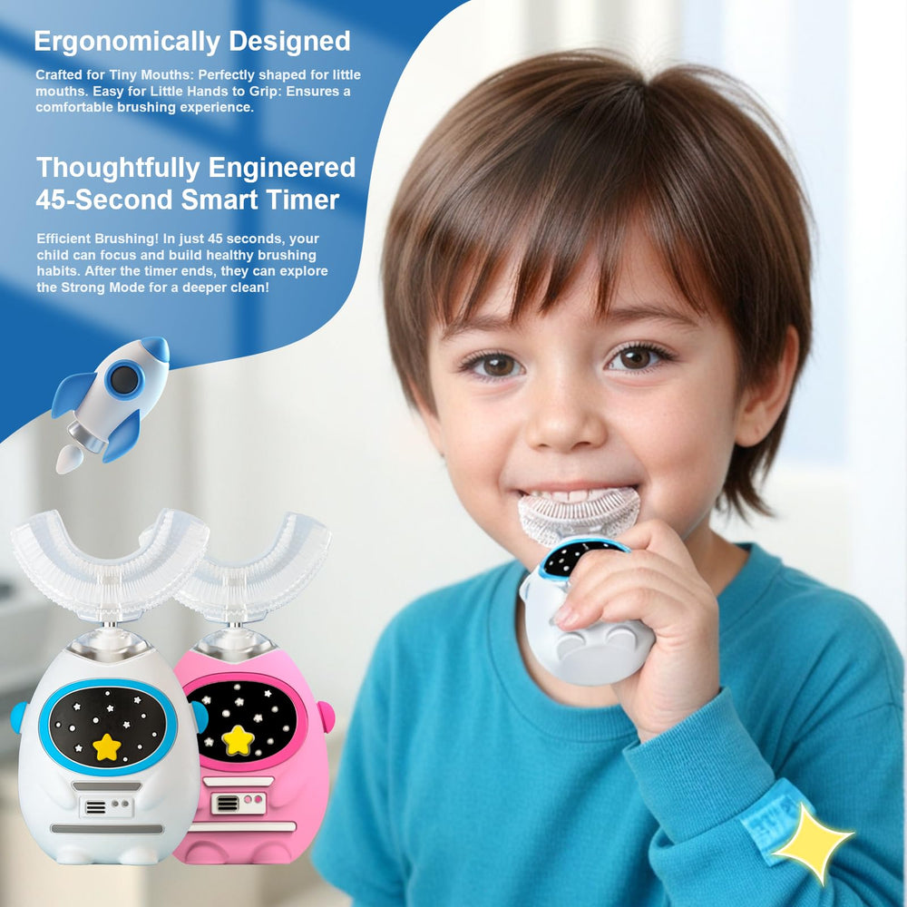 Close-up of soft silicone mouthpiece for gentle 360° cleaning