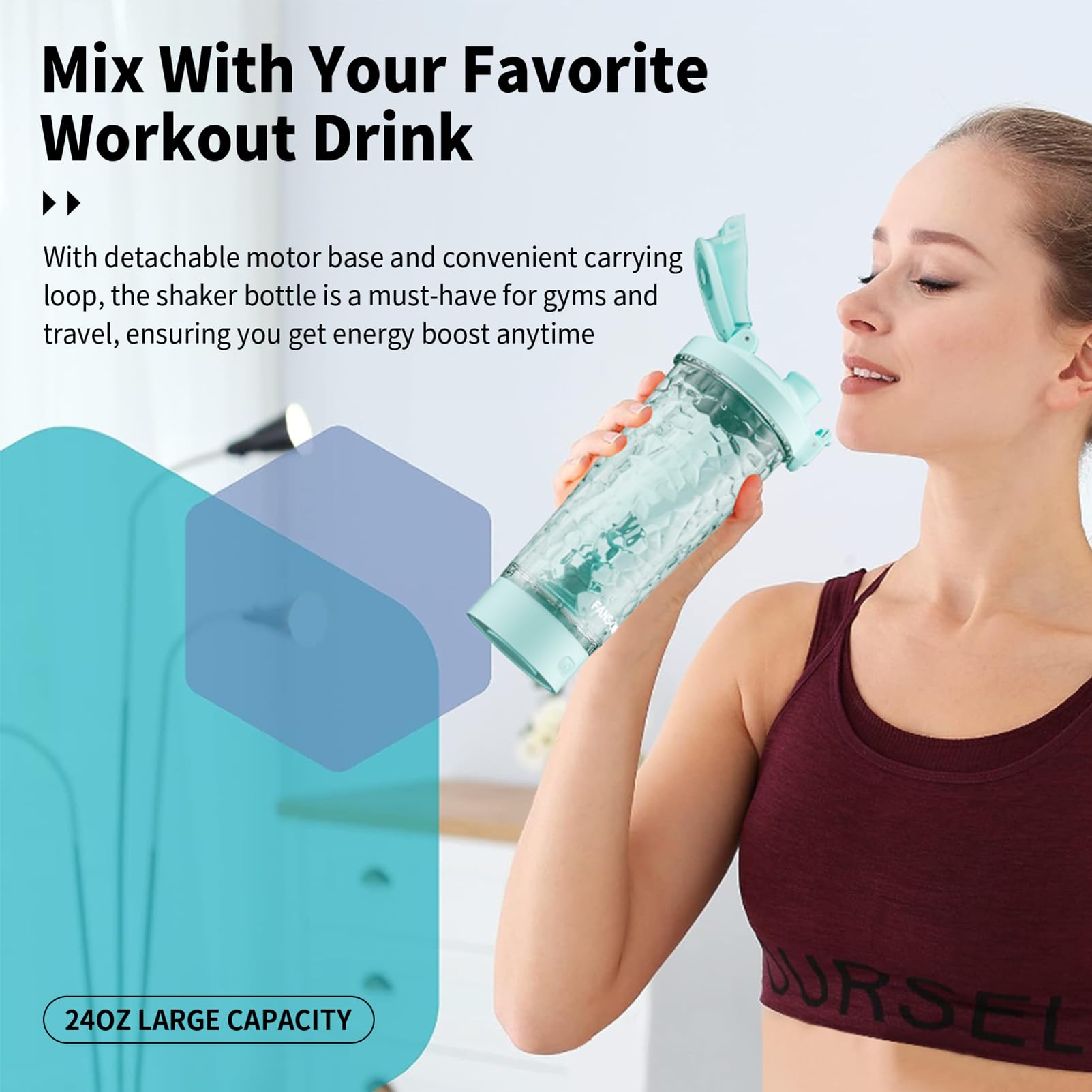 Fans-One 24oz capacity bottle prepared for gym days and protein routines