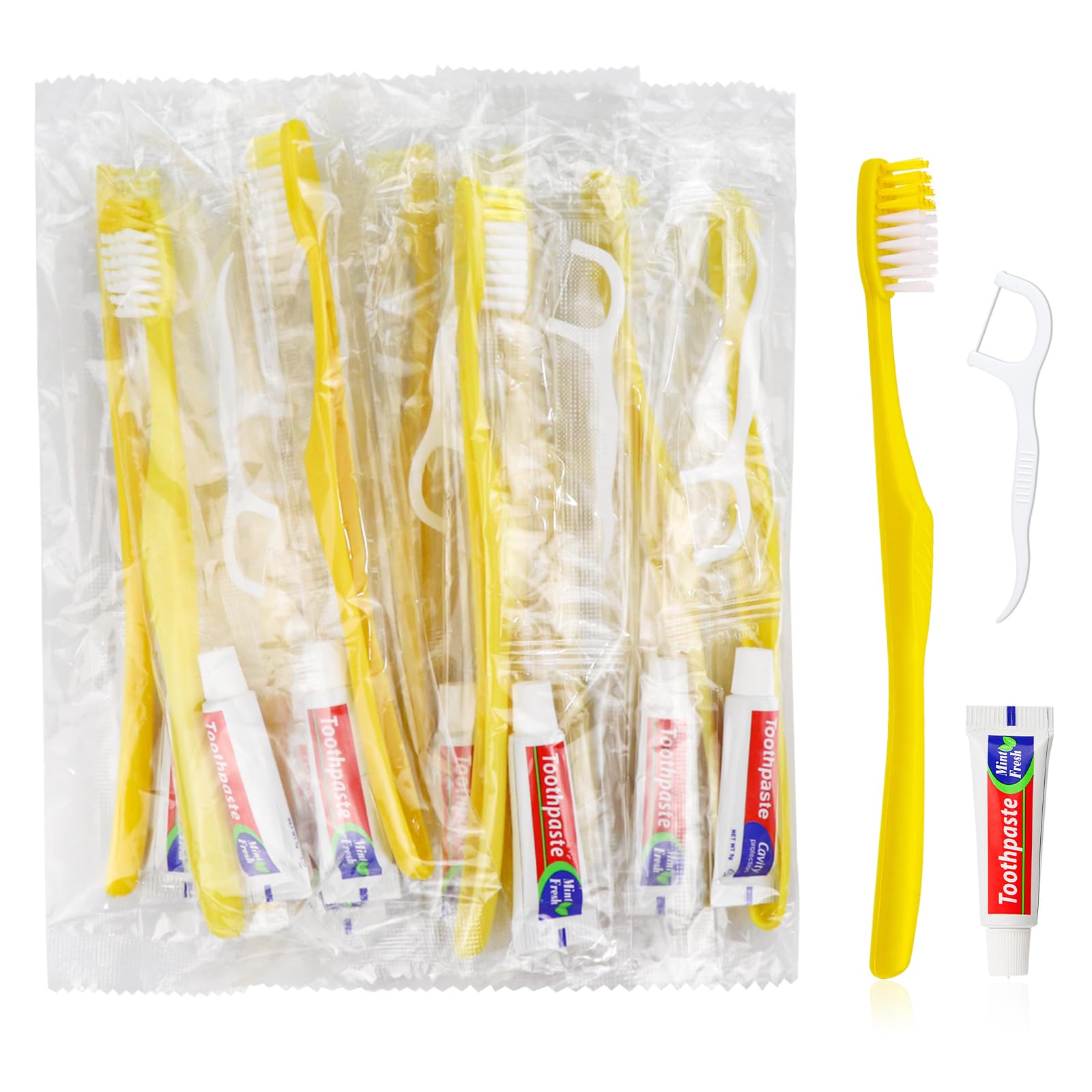 FAOEHN 30-piece disposable toothbrushes with toothpaste and floss in bulk packaging