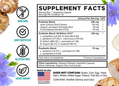 FarmHaven probiotic bottle back label showing ingredients and directions