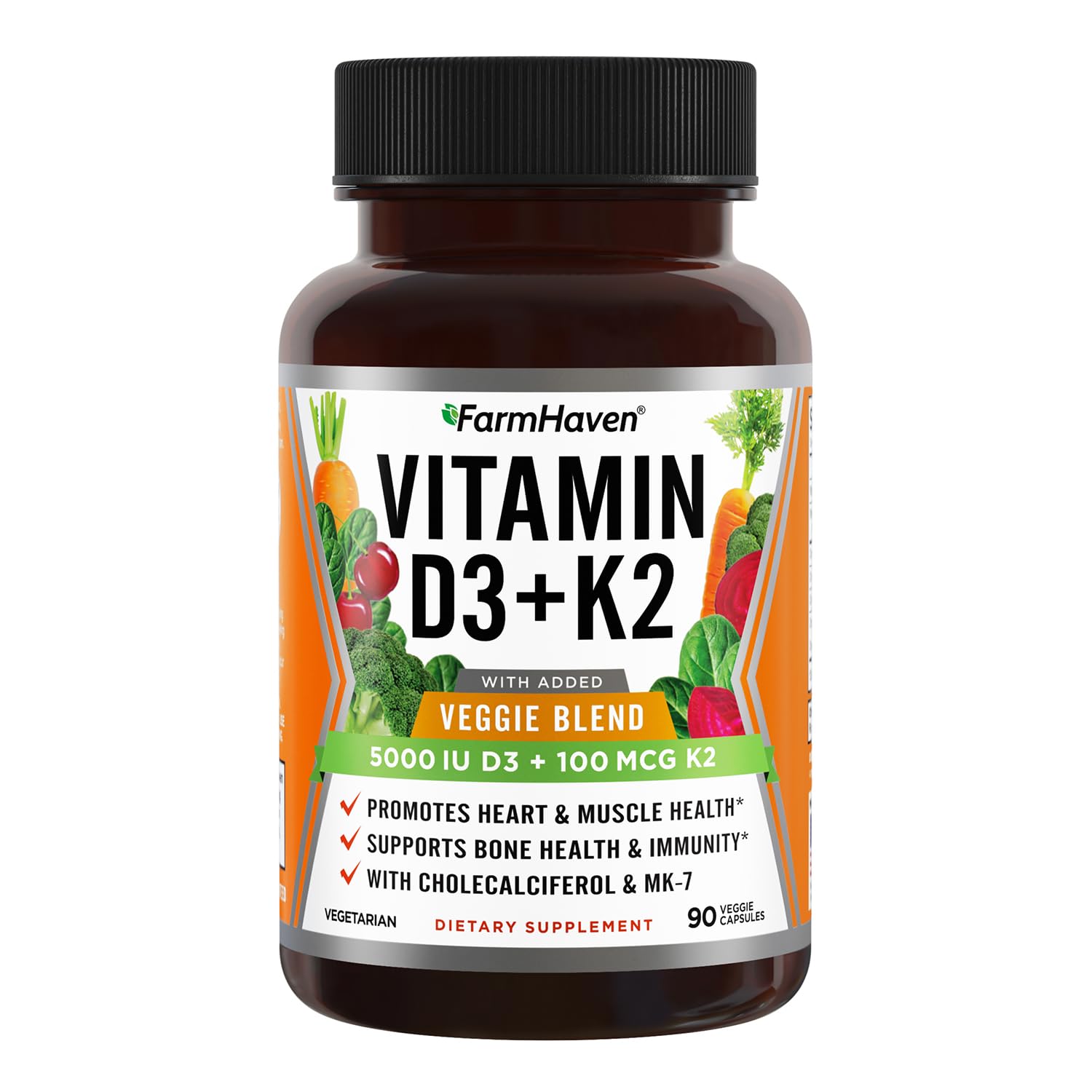FarmHaven Vitamin D3 K2 bottle with 90 capsules