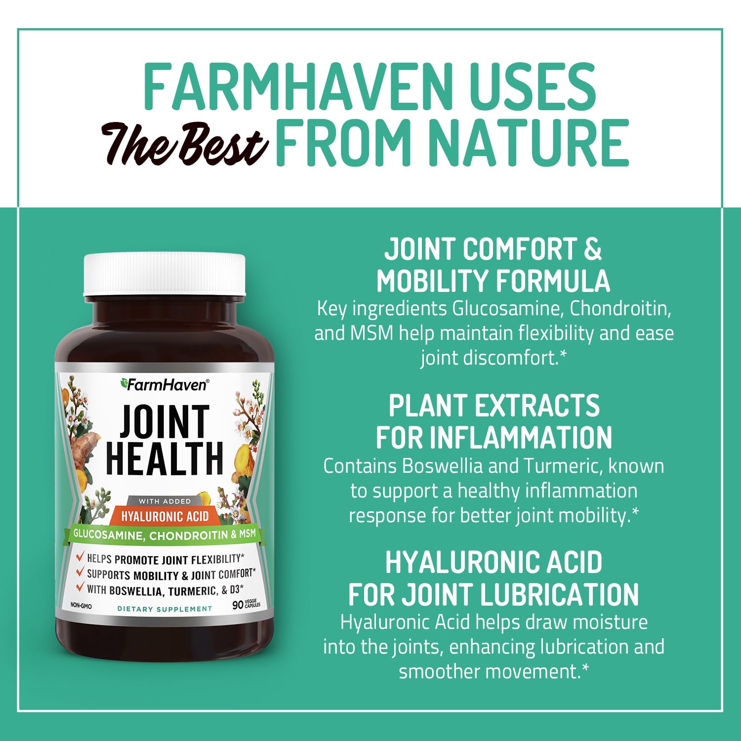 Hyaluronic acid and vitamin D3 symbols representing joint lubrication and health