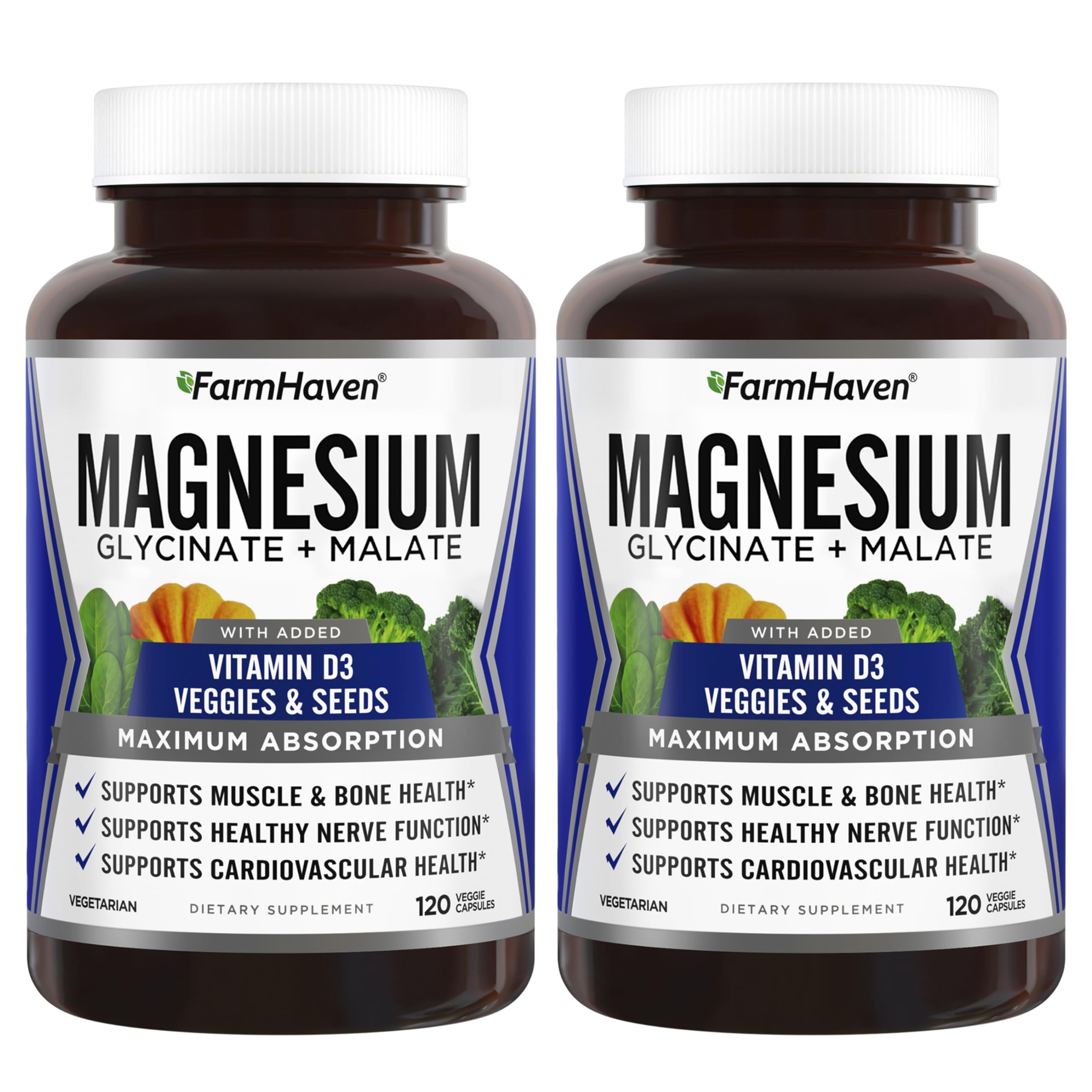 FarmHaven Magnesium Glycinate & Malate with Vitamin D3 - 240 Capsules (Hero Image)