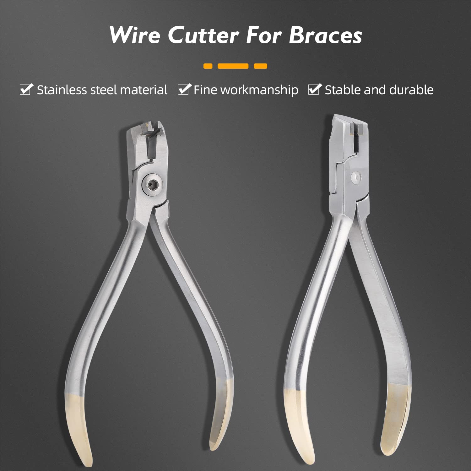 Orthodontic distal end cutter close-up showing U shaped beak