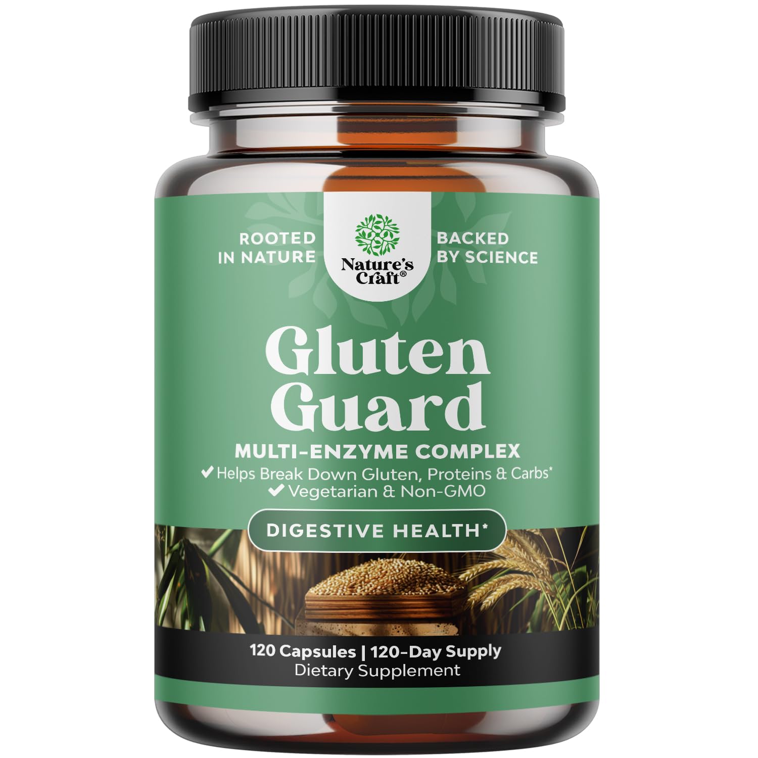 Bottle of Fast Acting Gluten Digestive Enzymes 120-count