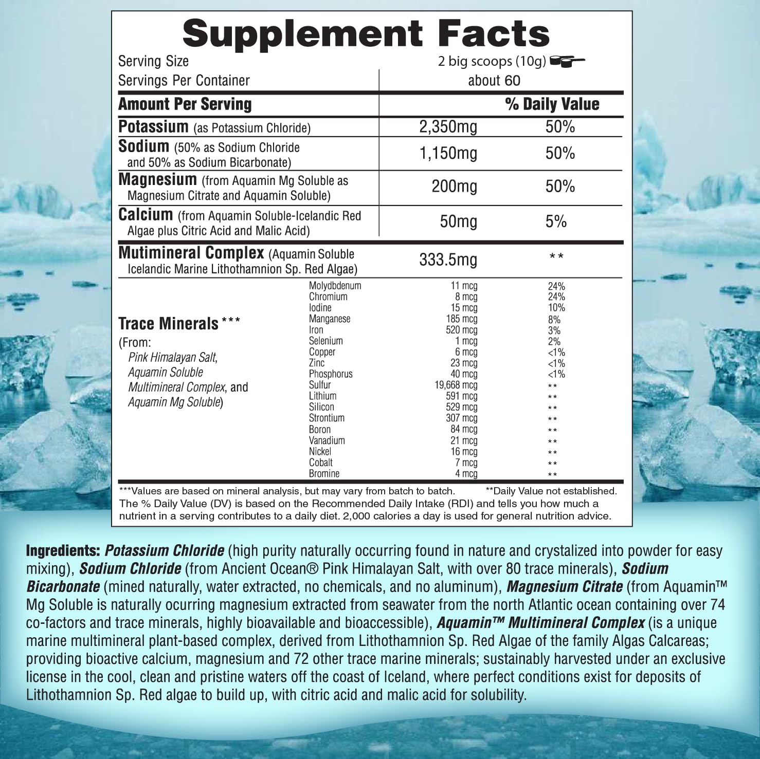 Raw electrolyte powder with 74+ trace minerals and cofactors