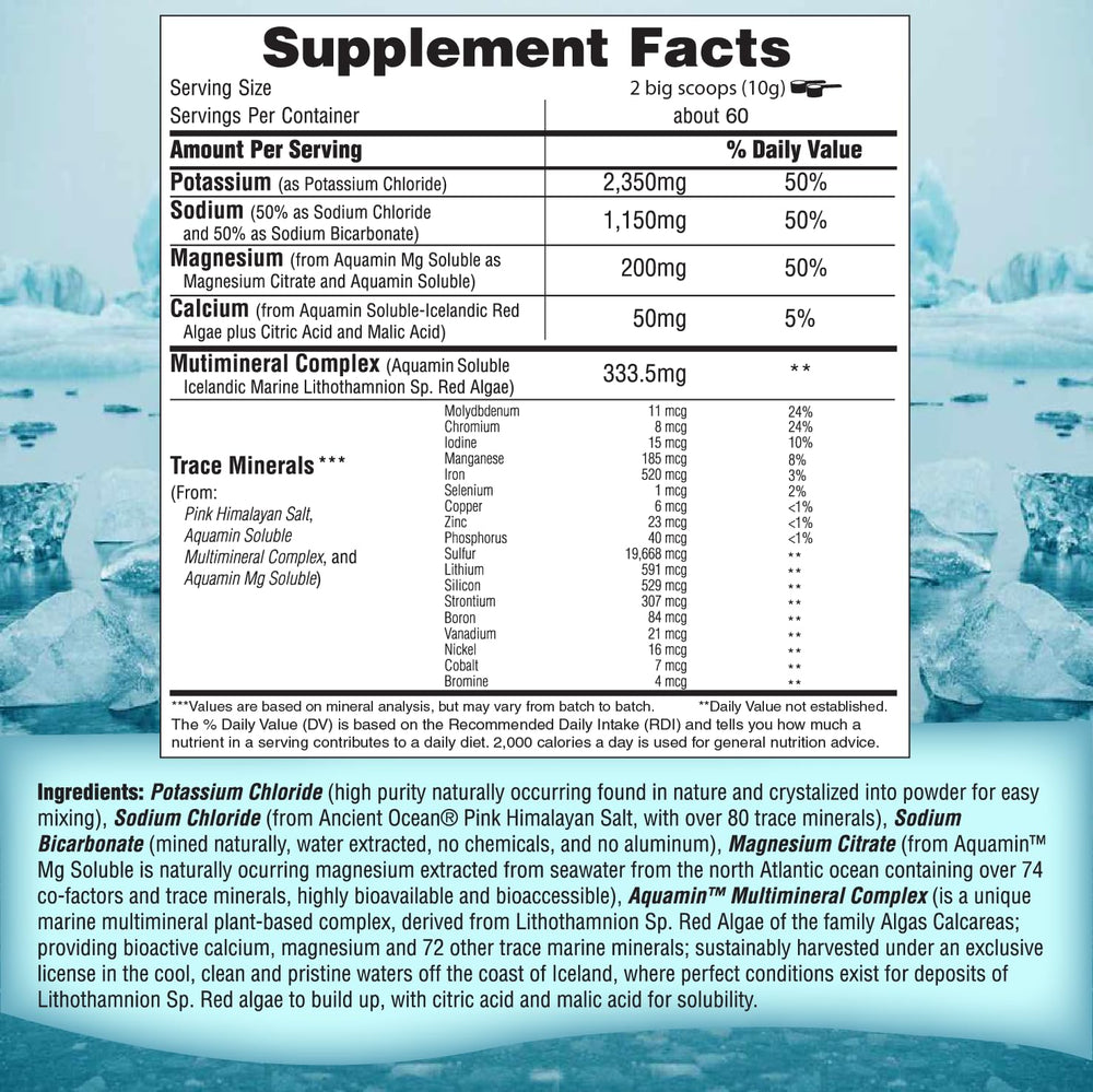 Raw electrolyte powder with 74+ trace minerals and cofactors