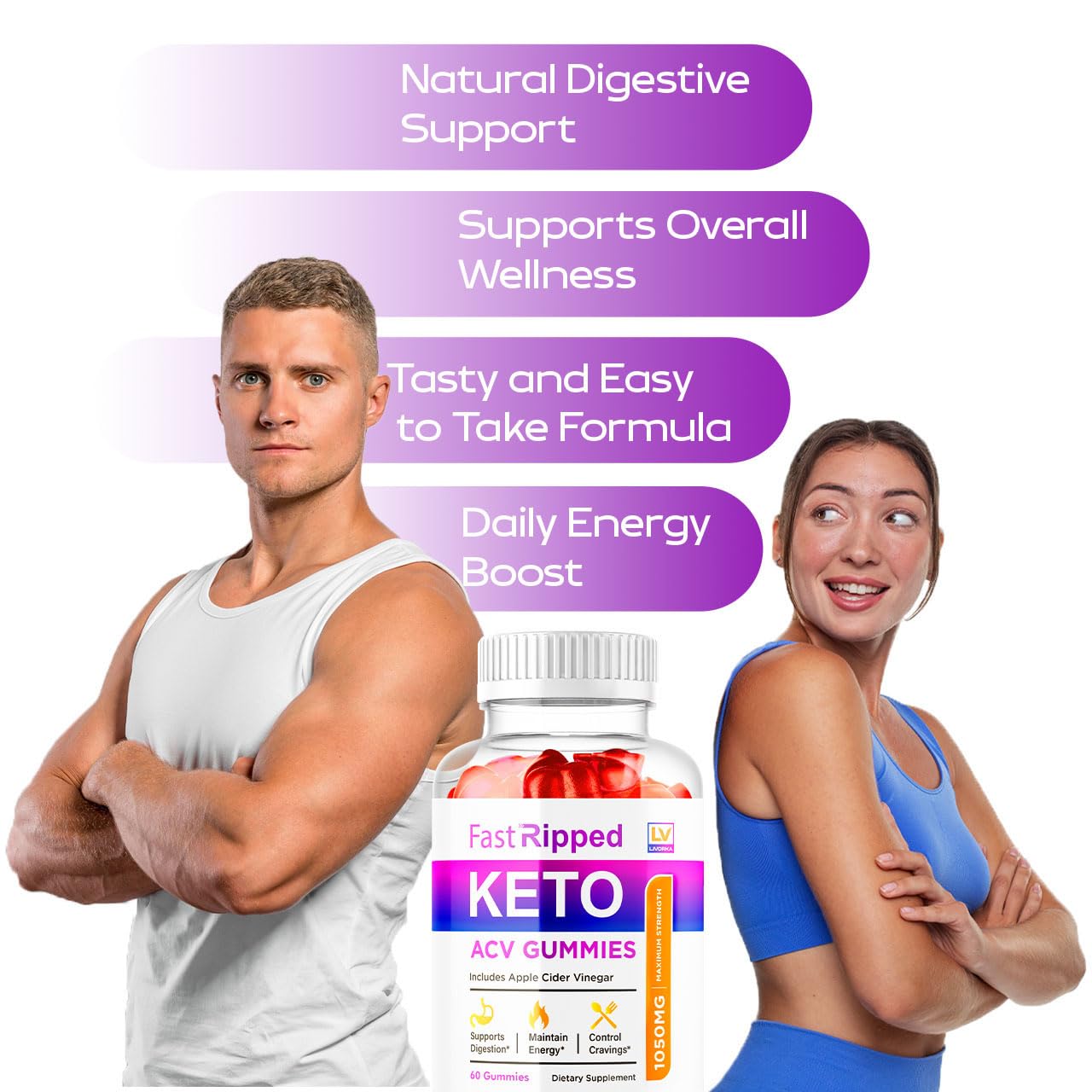 Front view of the 5-pack bottle for Fast Ripped Keto ACV Gummies