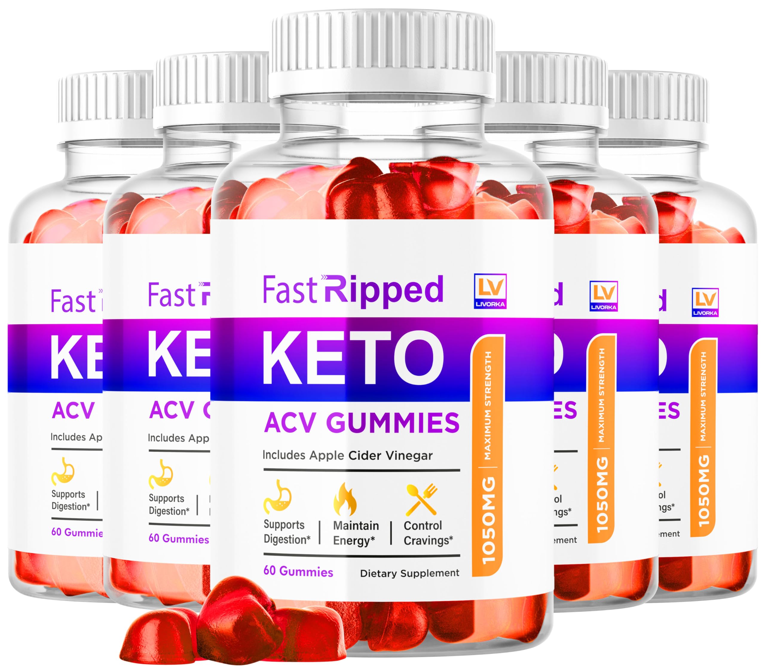 Hero image of the 5-pack Fast Ripped Keto ACV Gummies
