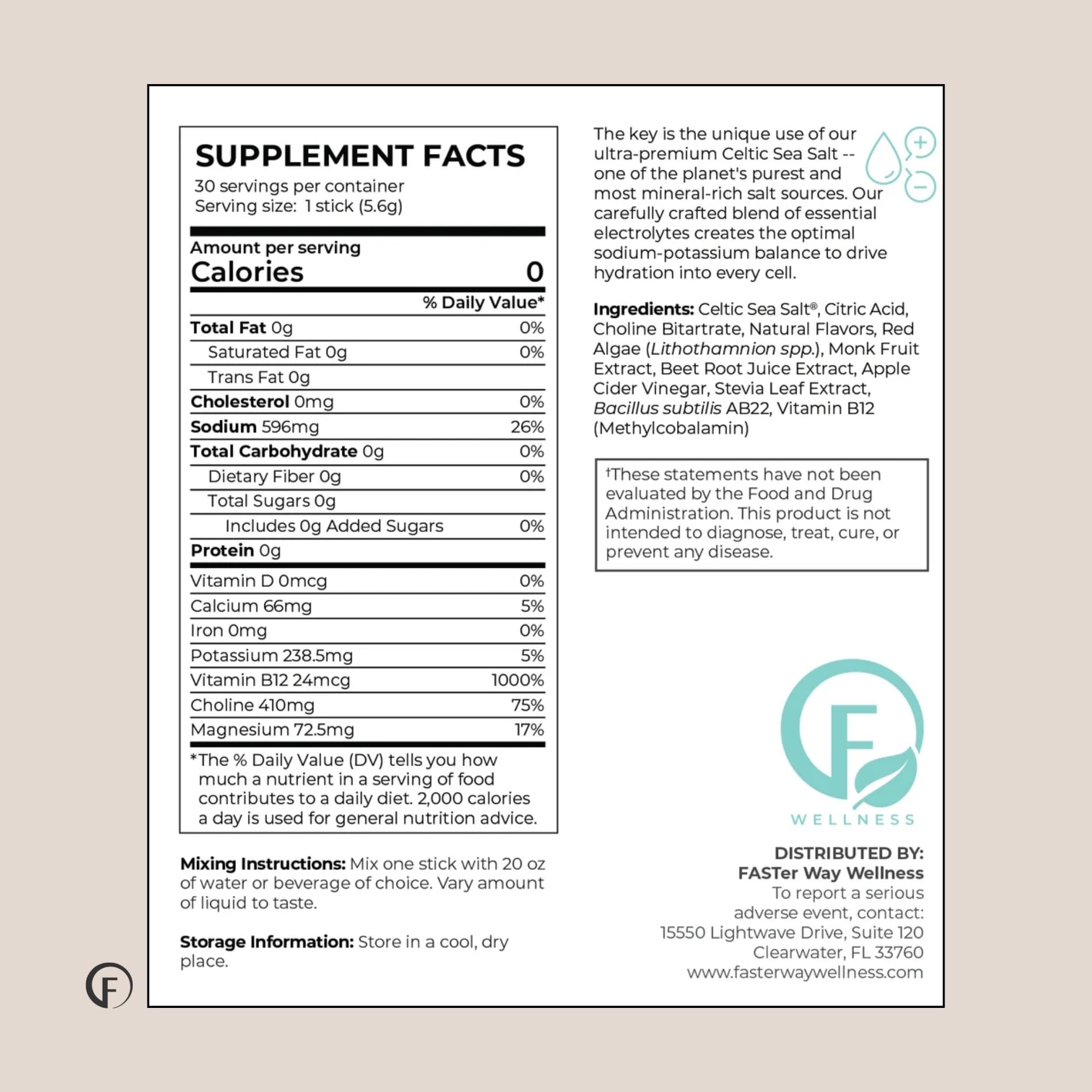 Faster Way label close-up with nutrition panel showing zero sugar clarity