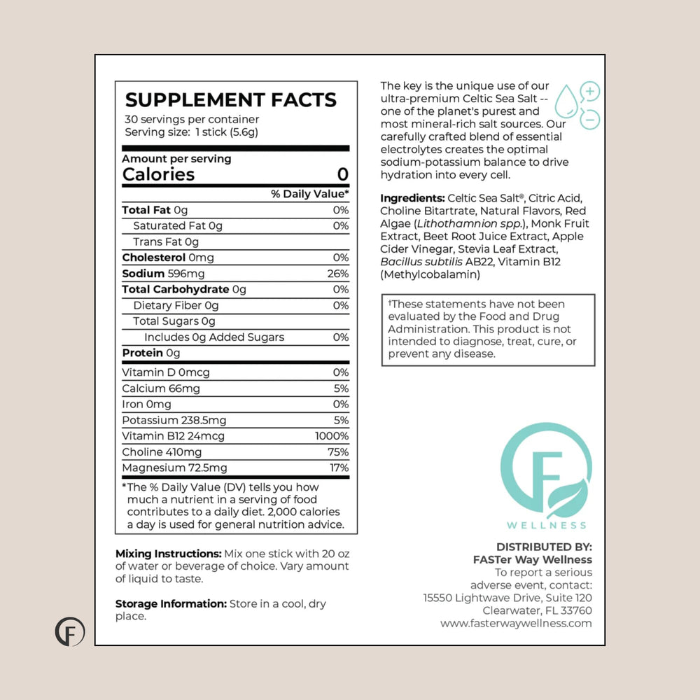 Faster Way label close-up with nutrition panel showing zero sugar clarity