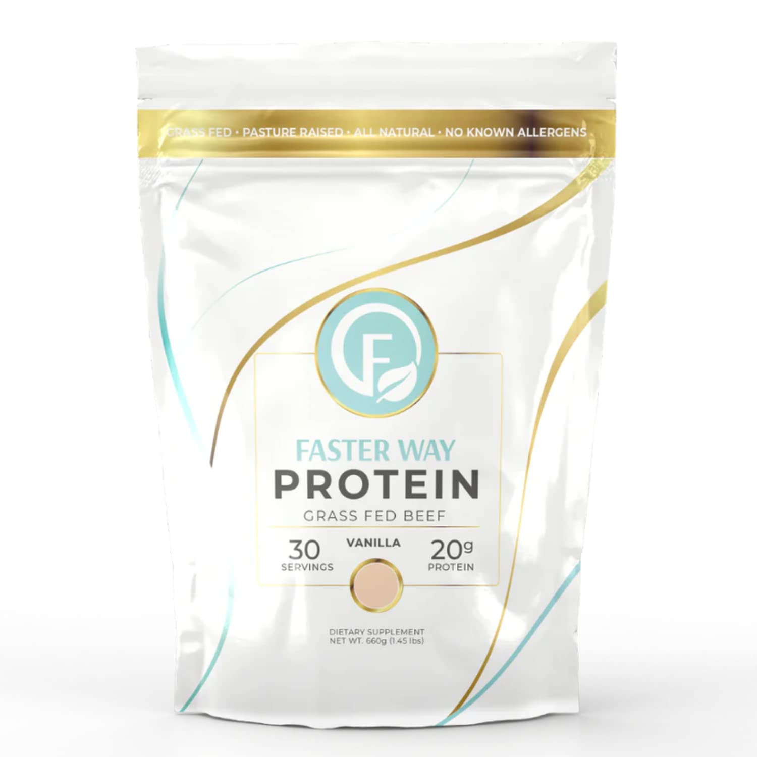 Faster Way vanilla hydrolyzed beef protein powder container