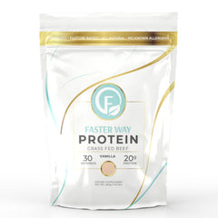 Faster Way vanilla hydrolyzed beef protein powder container