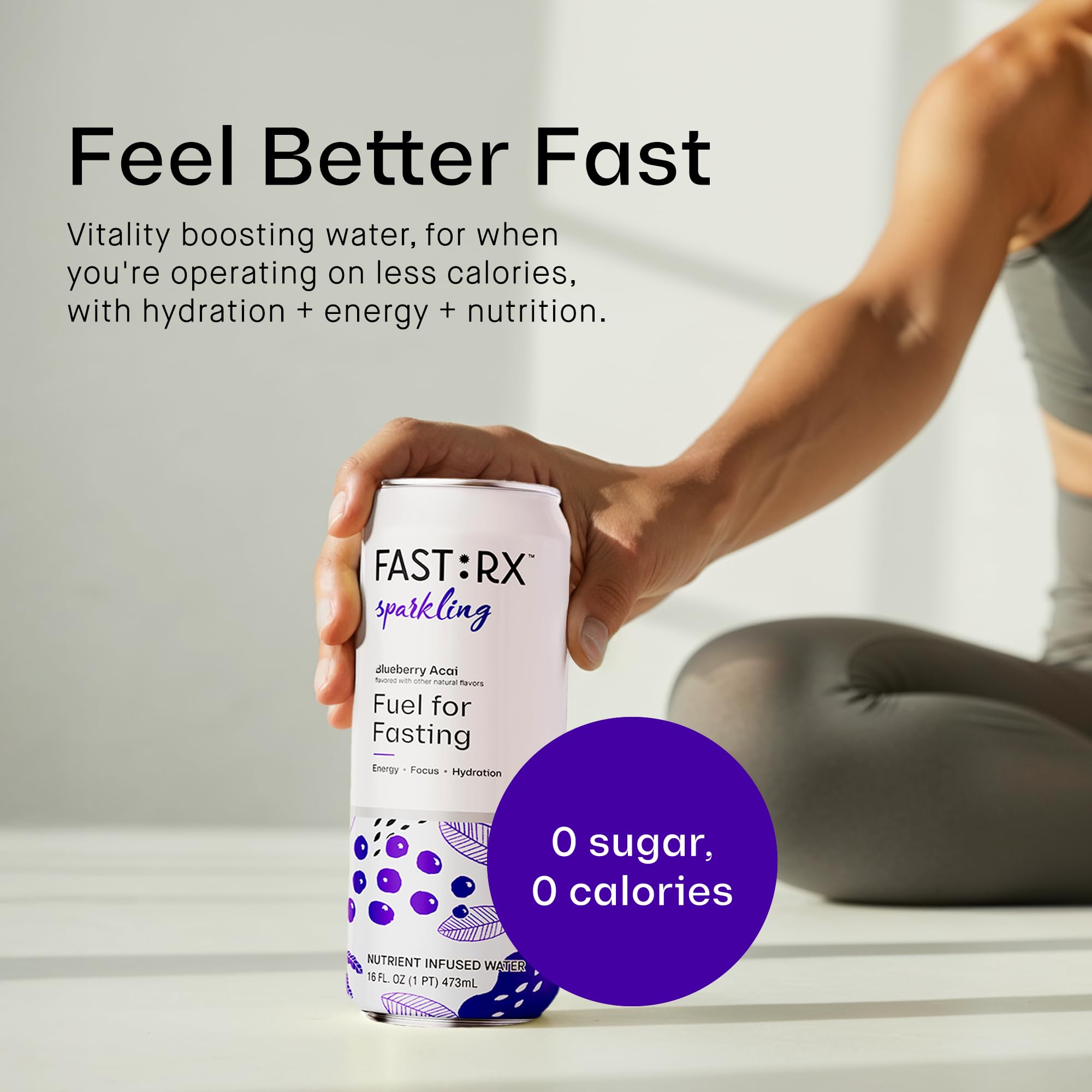 FASTRX sparkling glass pour showcasing refreshing hydration during fasting