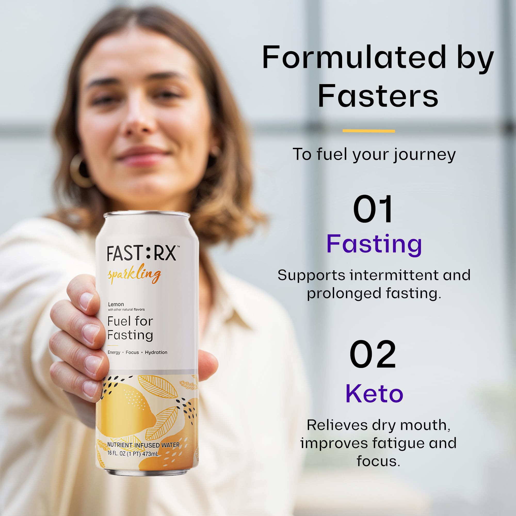 FAST:RX fastrx meyer lemon sparkling glass pour demonstrates refreshing hydration for fasting days.