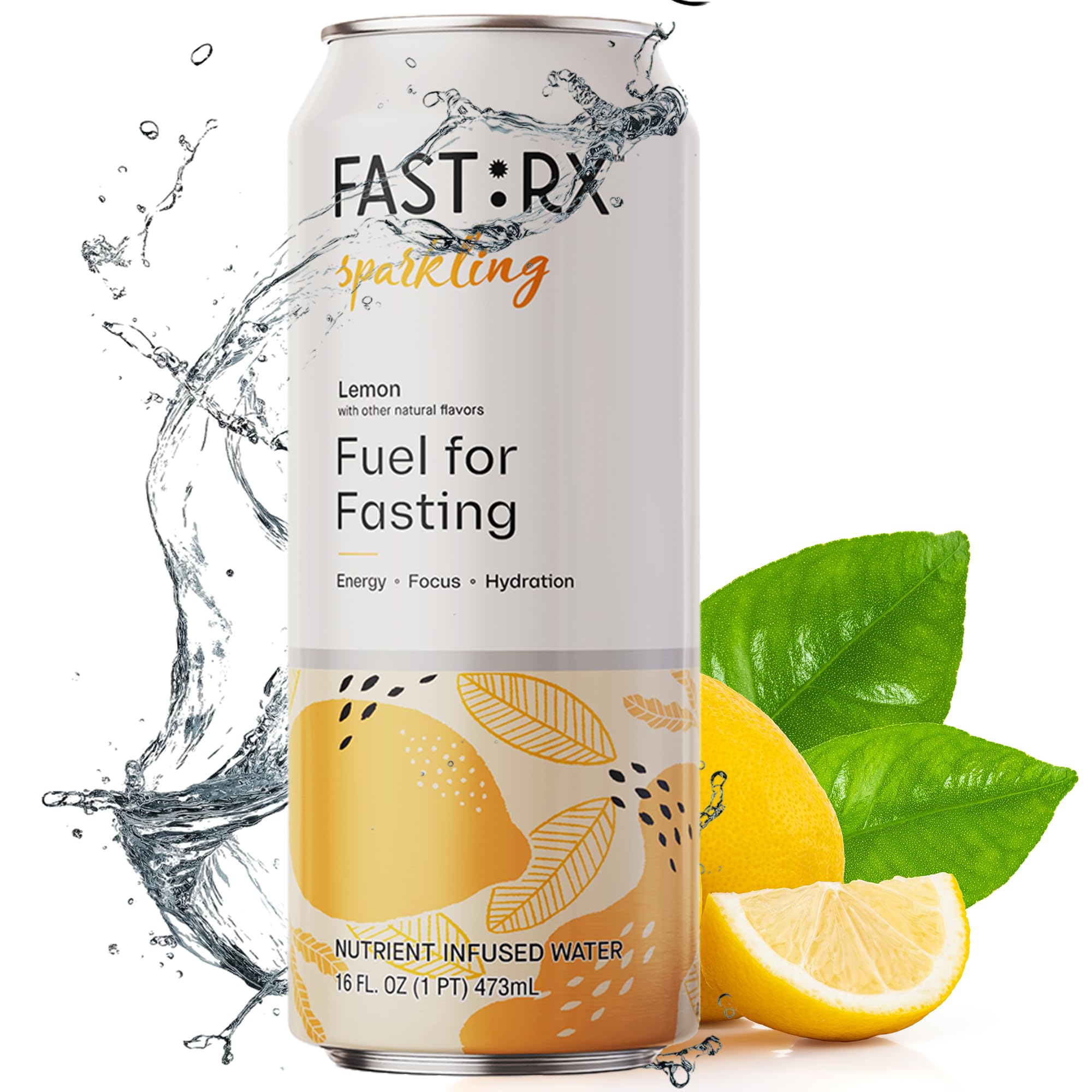 FAST:RX fastrx meyer lemon sparkling ice-cold glass conveys crisp flavor and energizing hydration.