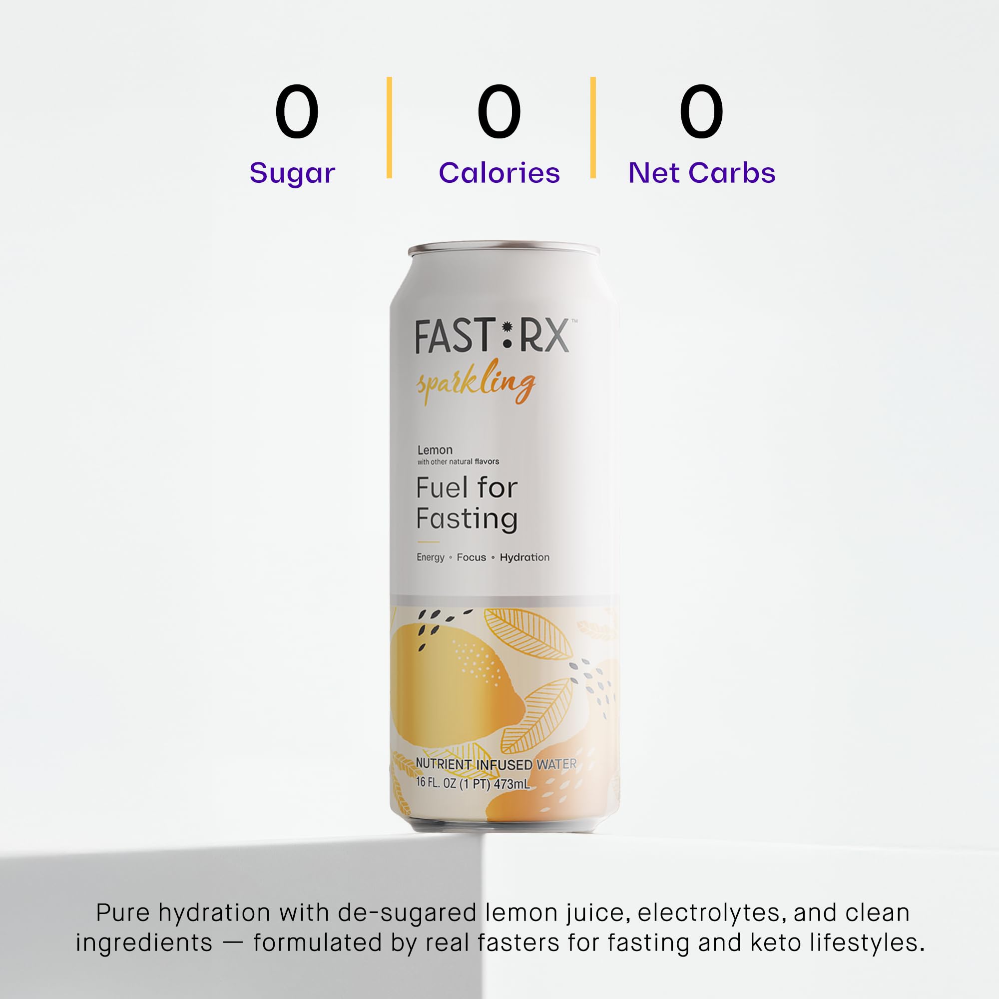 FAST:RX fastrx meyer lemon sparkling kitchen counter scene suggests easy, zero-calorie hydration during meals.