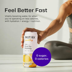 FAST:RX fastrx meyer lemon sparkling label closeup highlights vitamins and minerals for daily wellness.