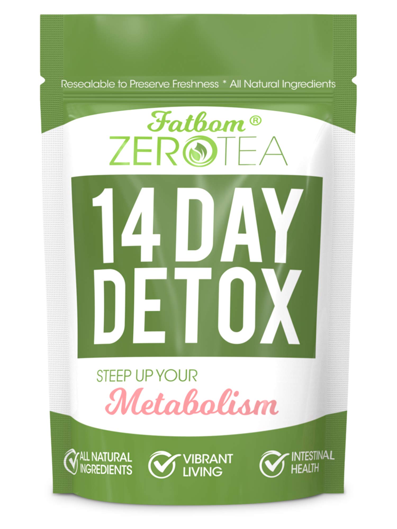 FATBOM Zero Tea packaging on shelf for a convenient detox ritual.