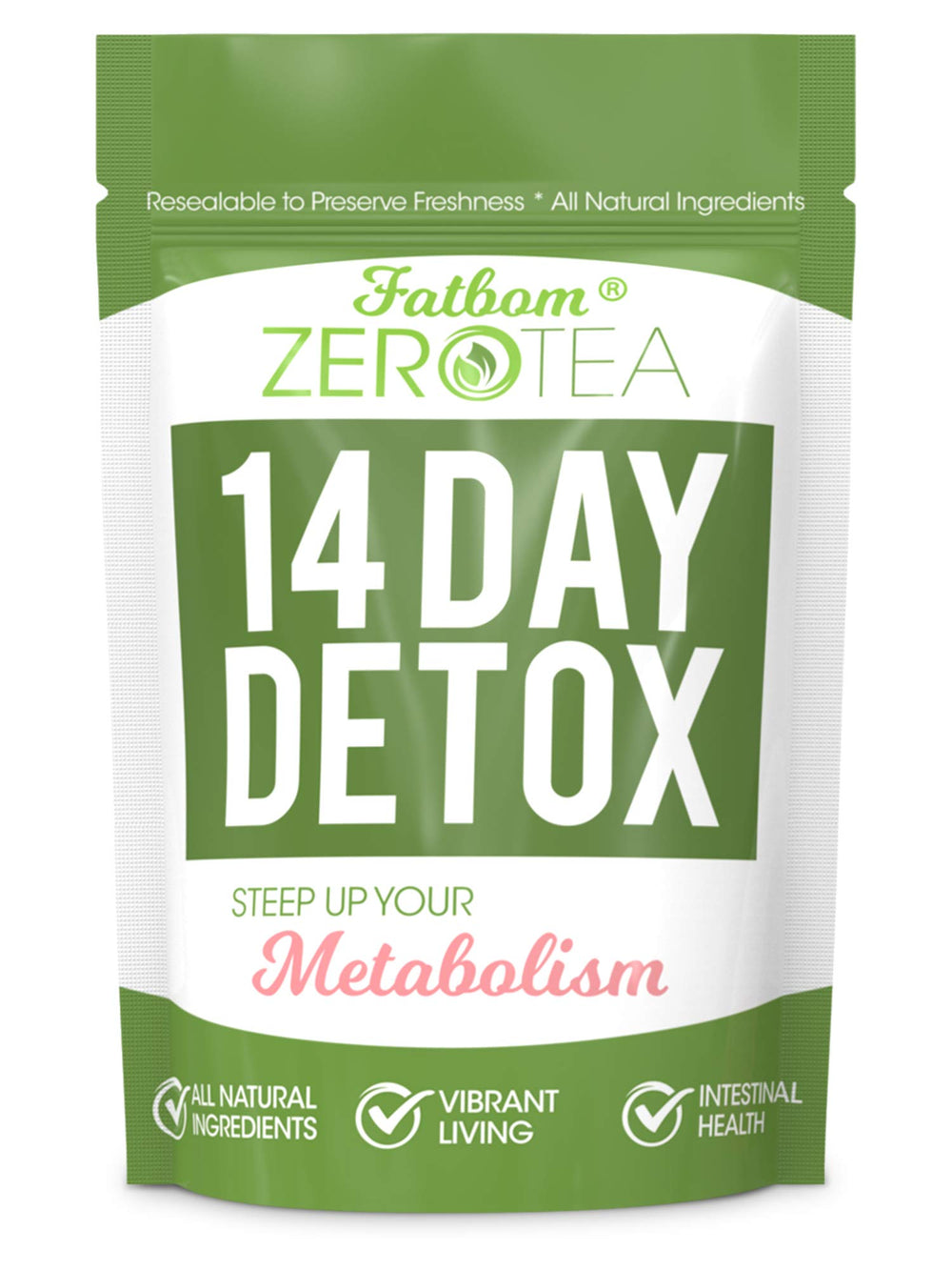 FATBOM Zero Tea packaging on shelf for a convenient detox ritual.