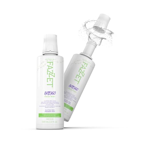 Mouthwash being poured from FAZZET Intenso bottle
