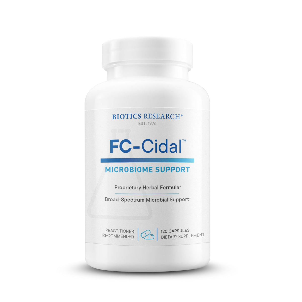 FC-Cidal 7-herb blend bottle label showing 500 mg per capsule