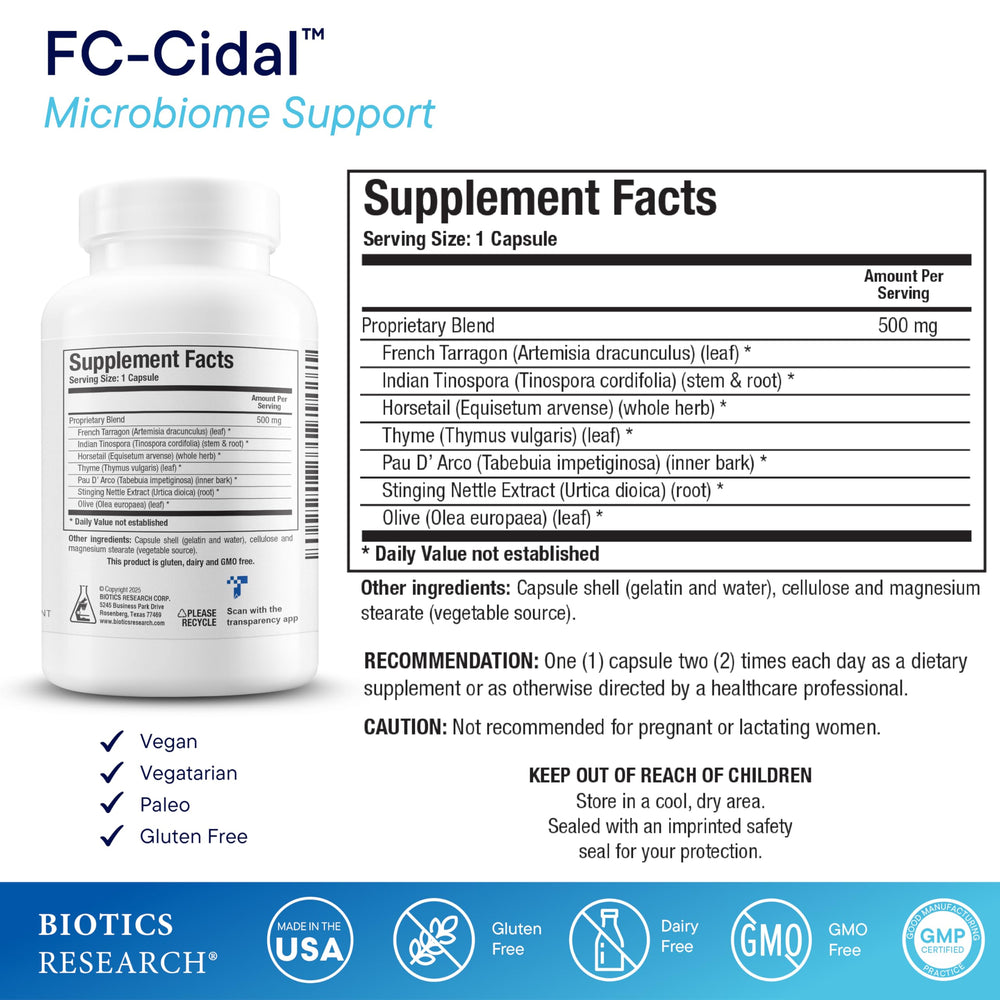 Close-up of FC-Cidal proprietary 7-herb blend ingredients